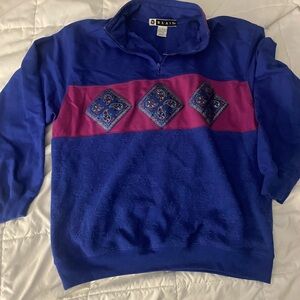 Unique Vintage Blue and Pink Zip Up Top